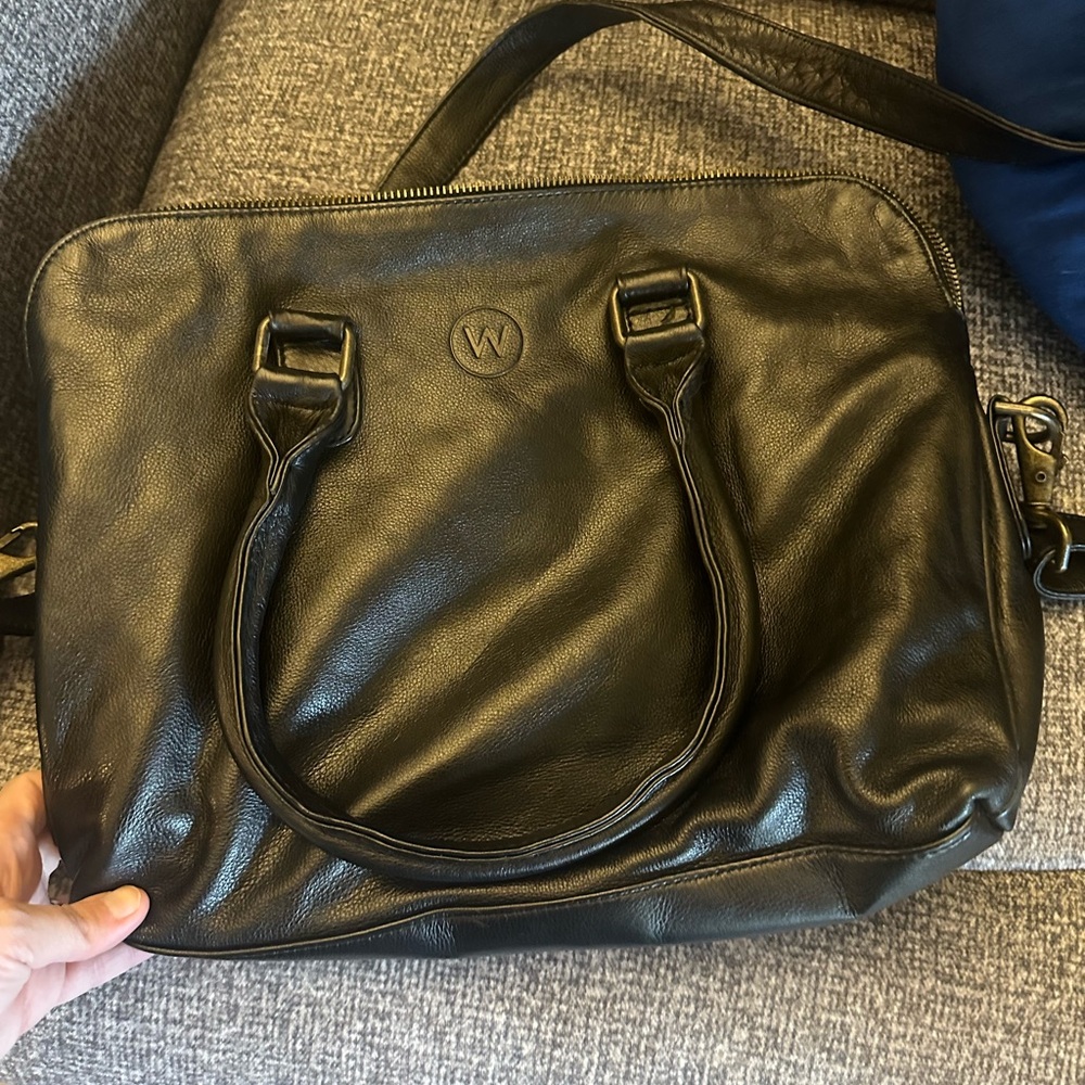 W Leather Black Laptop Bag - Sleek Women's Work Brief